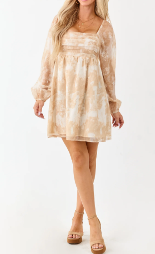 Babydoll-Minikleid mit Blumenmuster und Falten